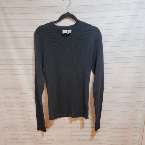 ARMANI EXCHANGE BLACK RIBBED FITTED SWEATER, SZ LARGE - Picture 3 of 8